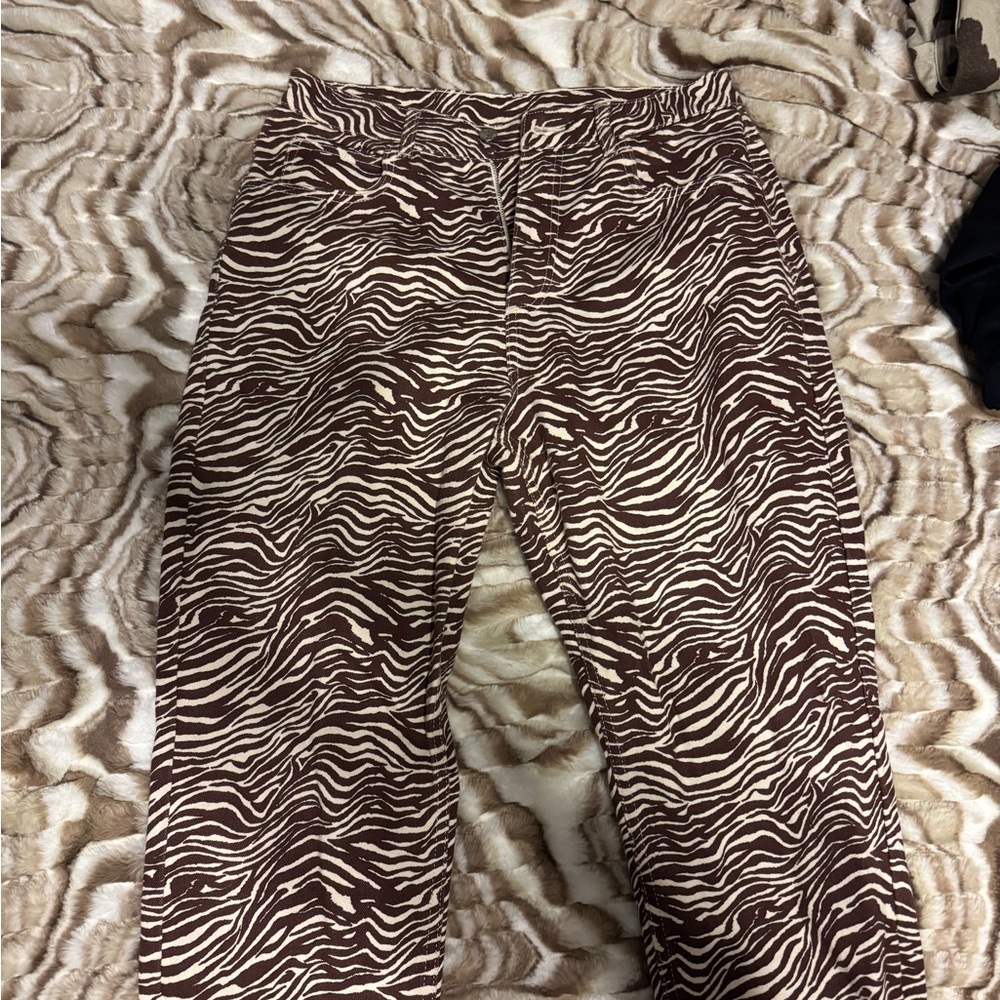 Brown and White Zebra Print Pants